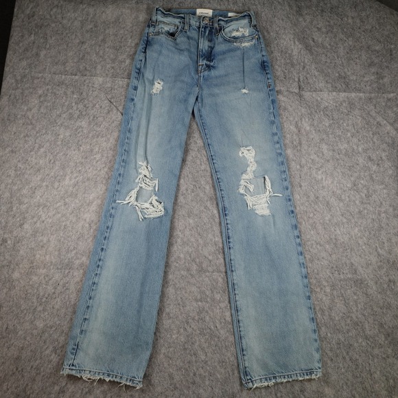 FRAME Denim - FRAME Jeans Womens 24 Blue Le Jane Sunkissed Distressed Straight Leg